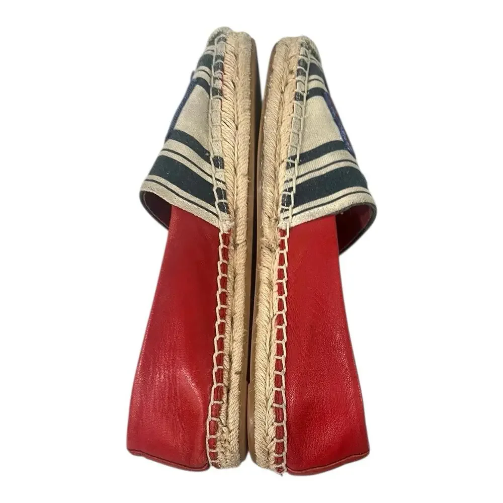 Tory Burch Ines Espadrille Women's Size 7.5 Fil Striped Coupe Red Blue